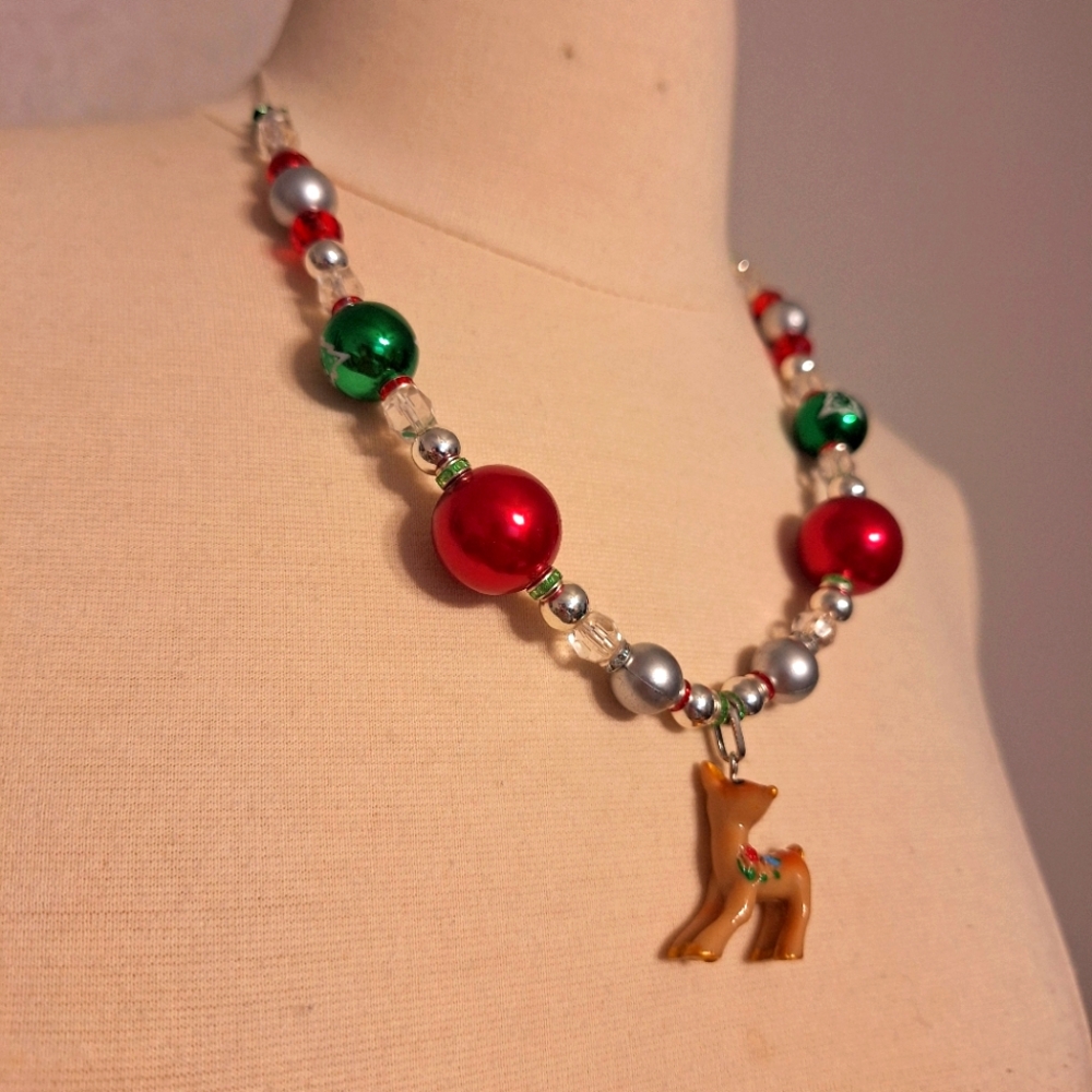 Deer Crystal Holiday Adult Or Kids Beaded Necklace New